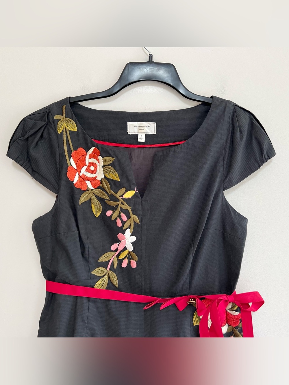 Moulinette Soeurs Anthropologie Lucillae Floral Embroidery Shift Grey Dress, 8 - Picture 4 of 12